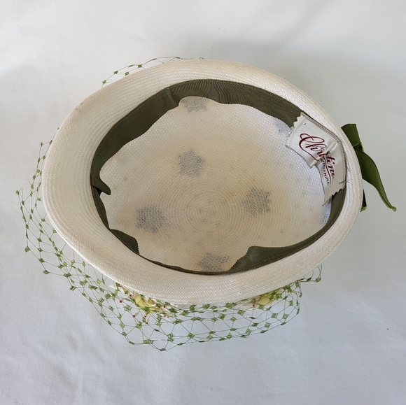 Vintage Christine Original Daisy Flower Woven Hat with Brim Veil MCM - Picture 7 of 8